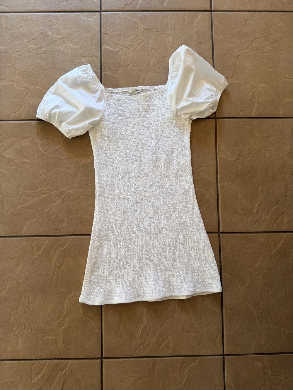 Speechless White Puff-Sleeve Smocked Mini Dress